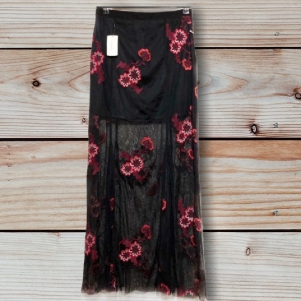 Forever 21 Floral Embroidered Mesh Maxi Skirt New